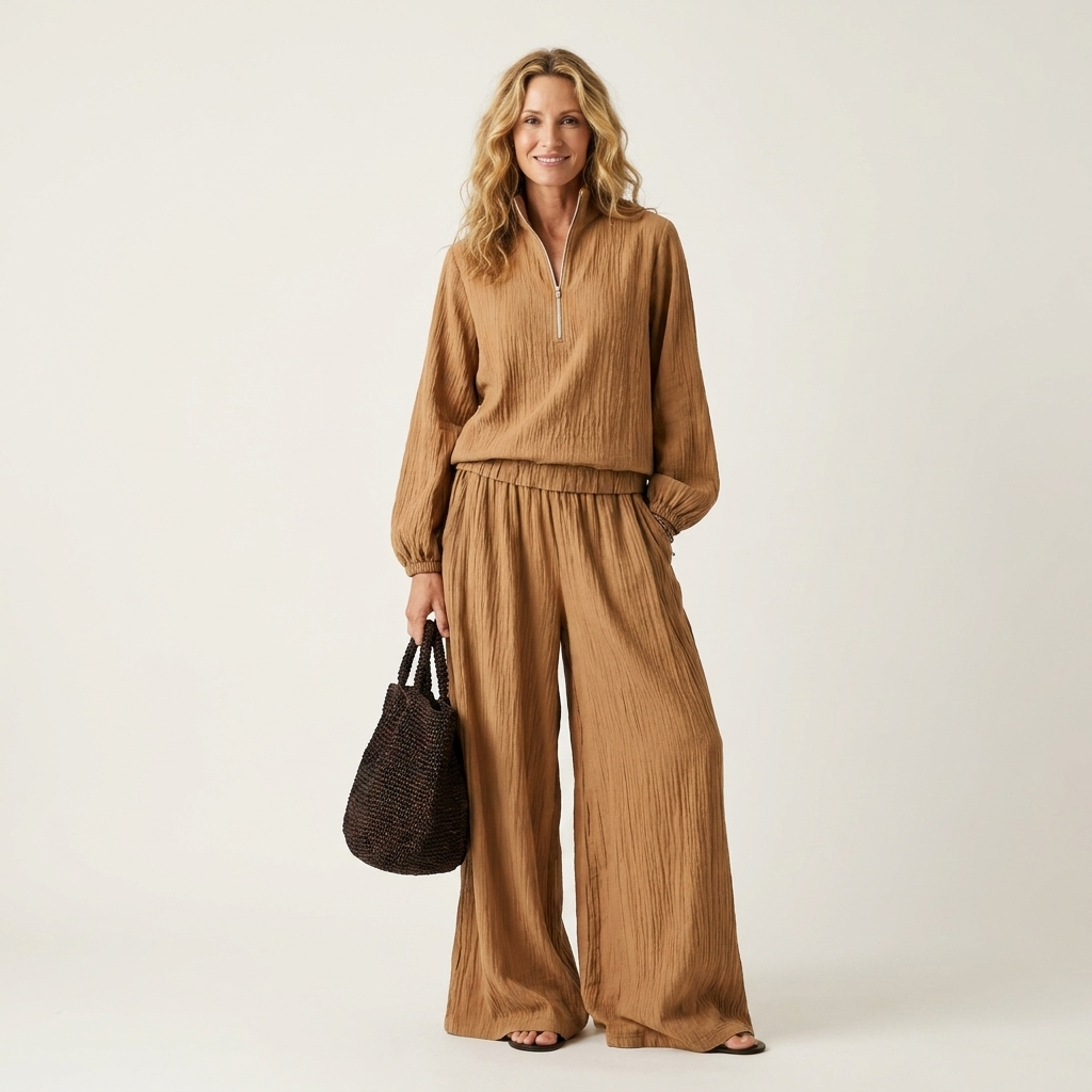 Alfled | Women Half Zip Wide Leg Pants Set