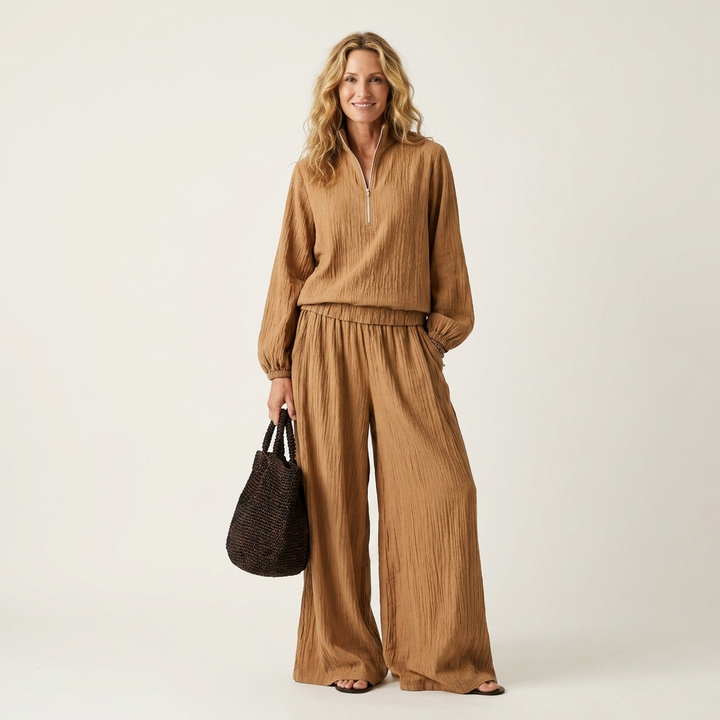 Alfled | Women Half Zip Wide Leg Pants Set