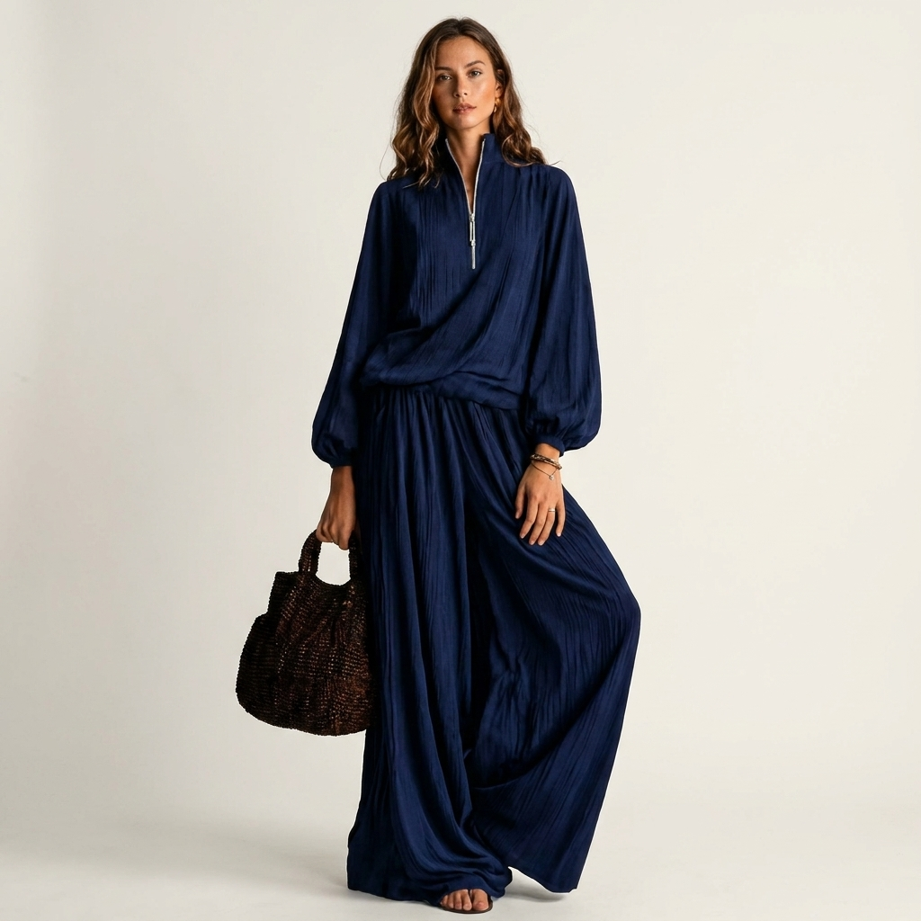 Alfled | Women Half Zip Wide Leg Pants Set