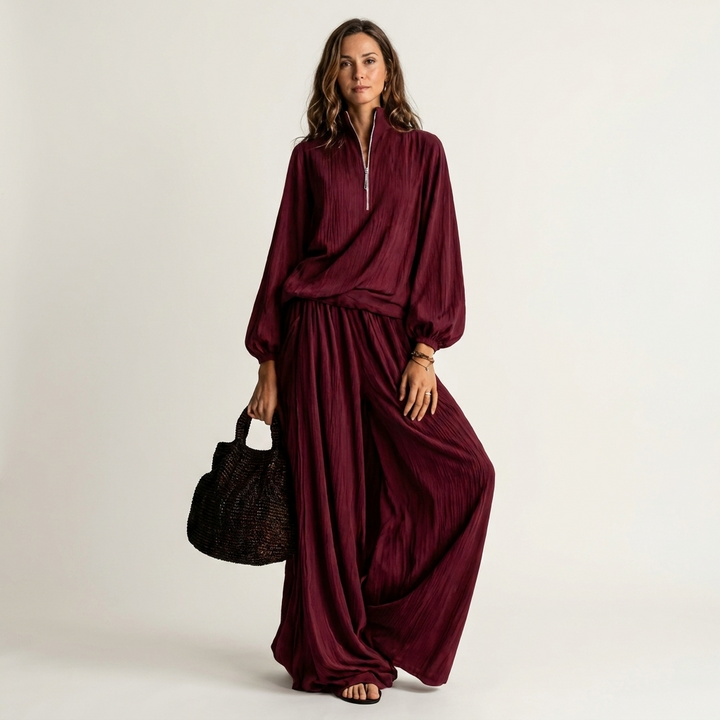 Alfled | Women Half Zip Wide Leg Pants Set