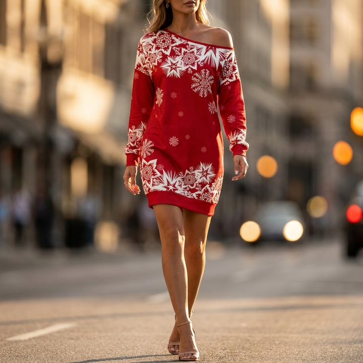 Wulflaed | Women Snowflake Cold Shoulder Christmas Party Dress