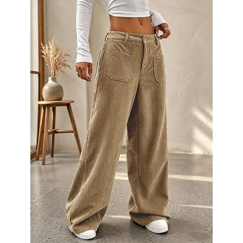 Gunhilda | Women Patch Pocket Corduroy Flowy Pants