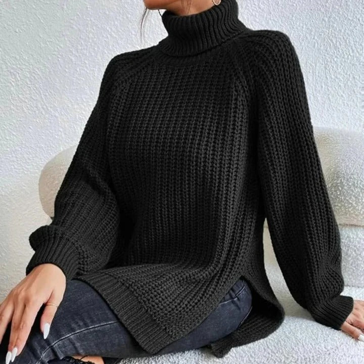 Angela | Women's Rib Knit Balloon Sleeve Turtleneck Sweater