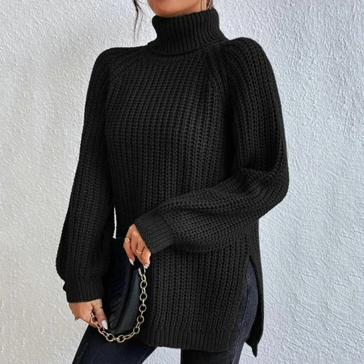 Angela | Women's Rib Knit Balloon Sleeve Turtleneck Sweater