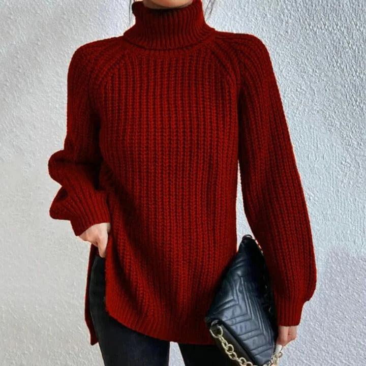 Angela | Women's Rib Knit Balloon Sleeve Turtleneck Sweater