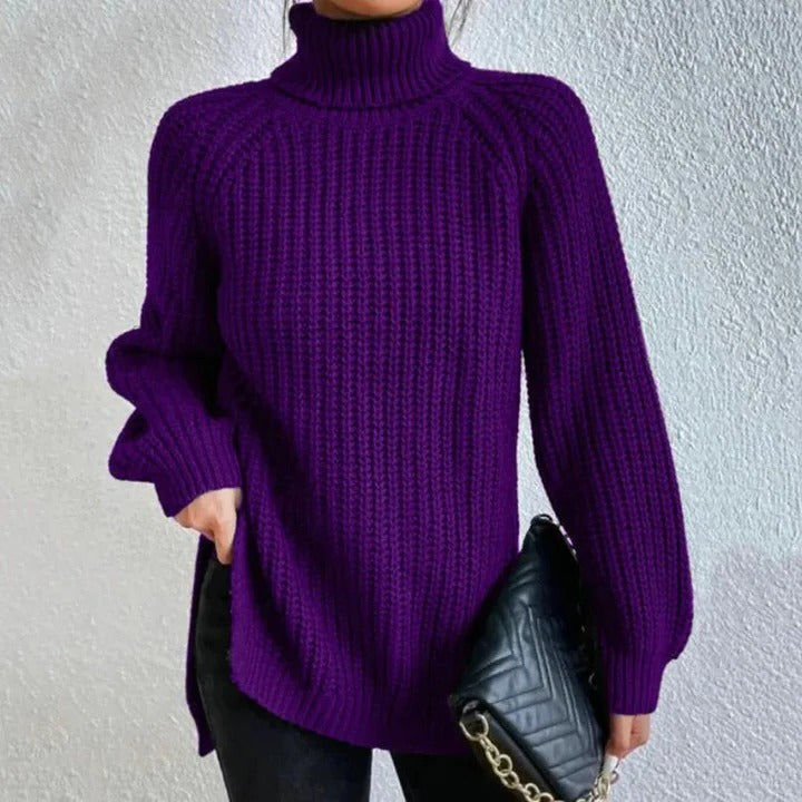 Angela | Women's Rib Knit Balloon Sleeve Turtleneck Sweater
