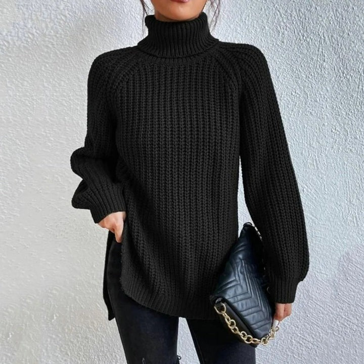 Angela | Women's Rib Knit Balloon Sleeve Turtleneck Sweater