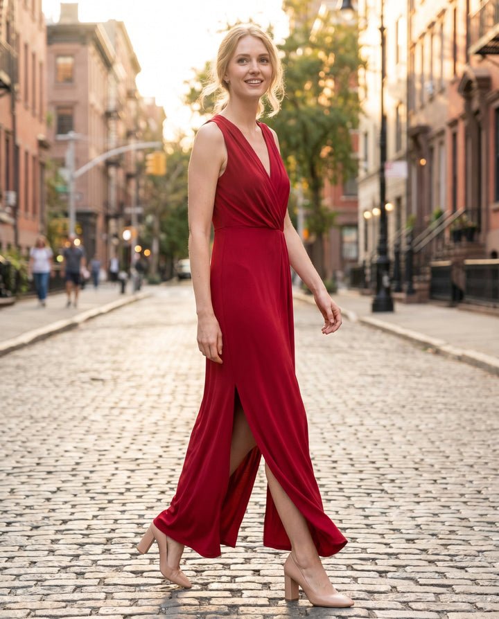 Alana | Women's V Neck Sleeveless Bridesmaid Maxi Dress