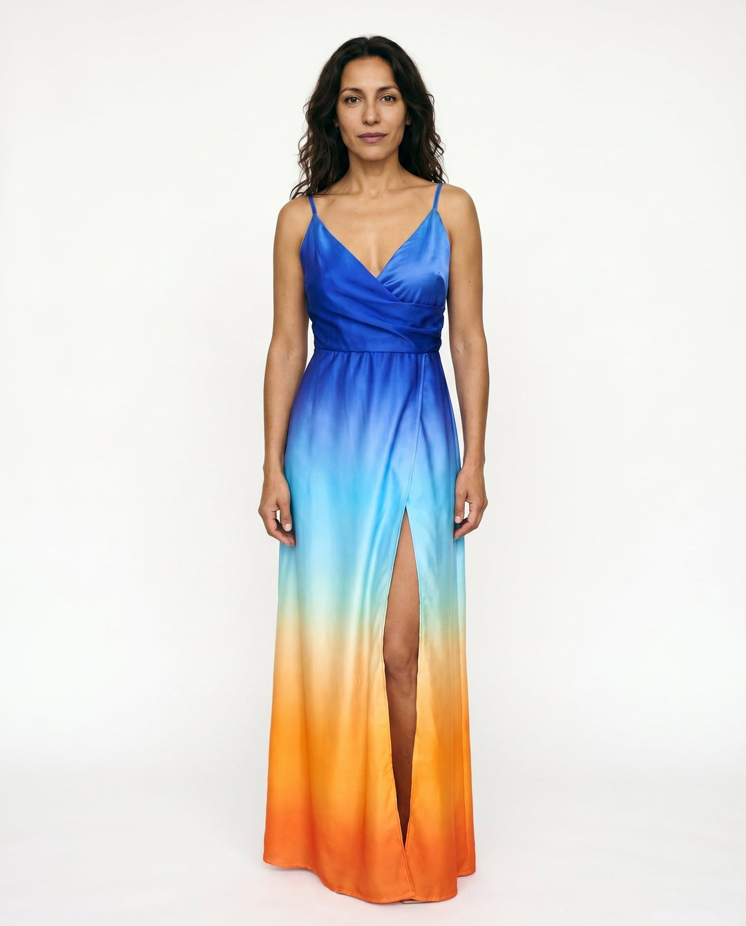 Elegant Ombre Satin Bridesmaid Dress for Women with Plus Size Flowy Wedding Style
