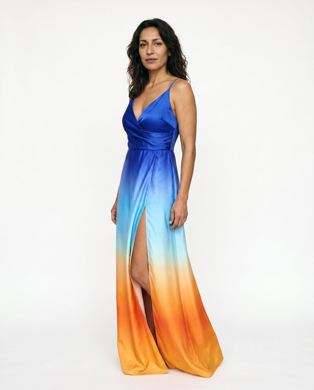 Elegant Ombre Satin Bridesmaid Dress for Women with Plus Size Flowy Wedding Style