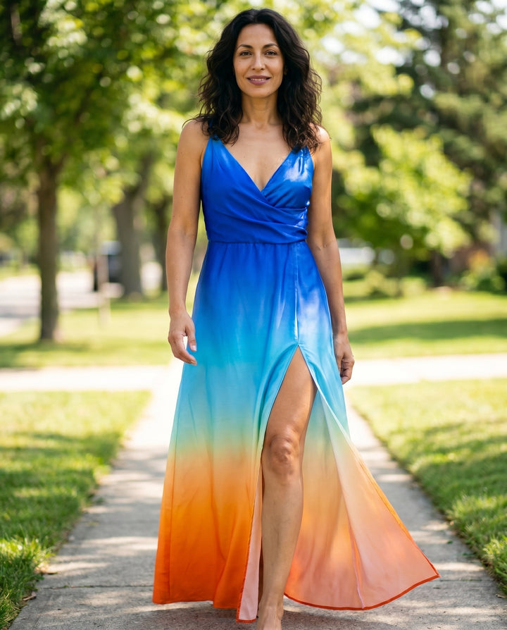 Elegant Ombre Satin Bridesmaid Dress for Women with Plus Size Flowy Wedding Style