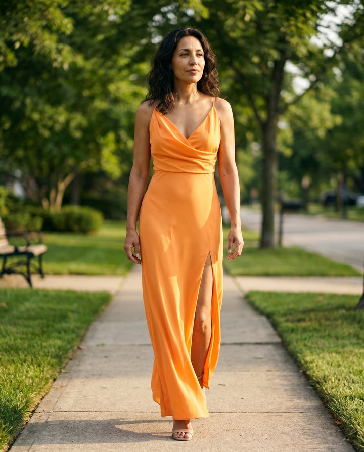 Elegant Ombre Satin Bridesmaid Dress for Women with Plus Size Flowy Wedding Style