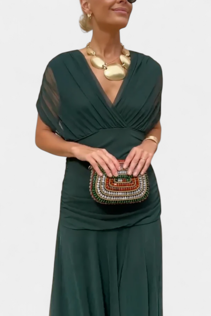 Elowen | Women's Floral Off Shoulder Ruched Cocktail Maxi Dress