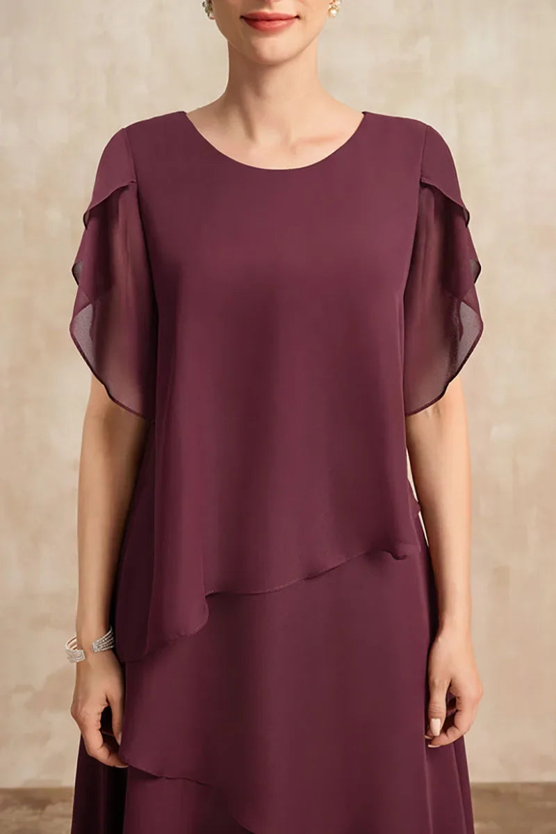 Haven | Women's Chiffon Scoop Neck Flutter Sleeve Tiered Cocktail Midi Dress