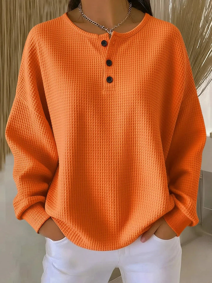 Radegund | Women Colorblock Waffle Henley Sweater