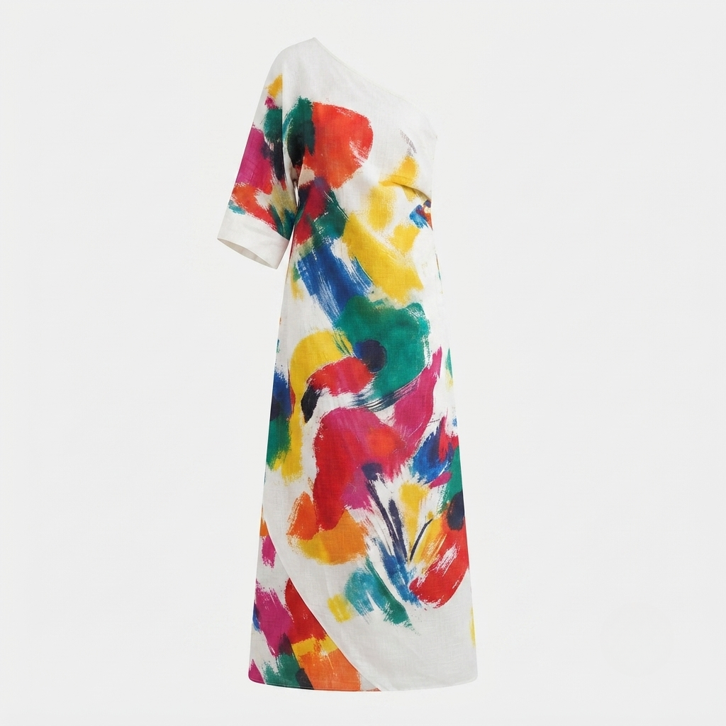 Maxi Dress Abstract Print One Shoulder