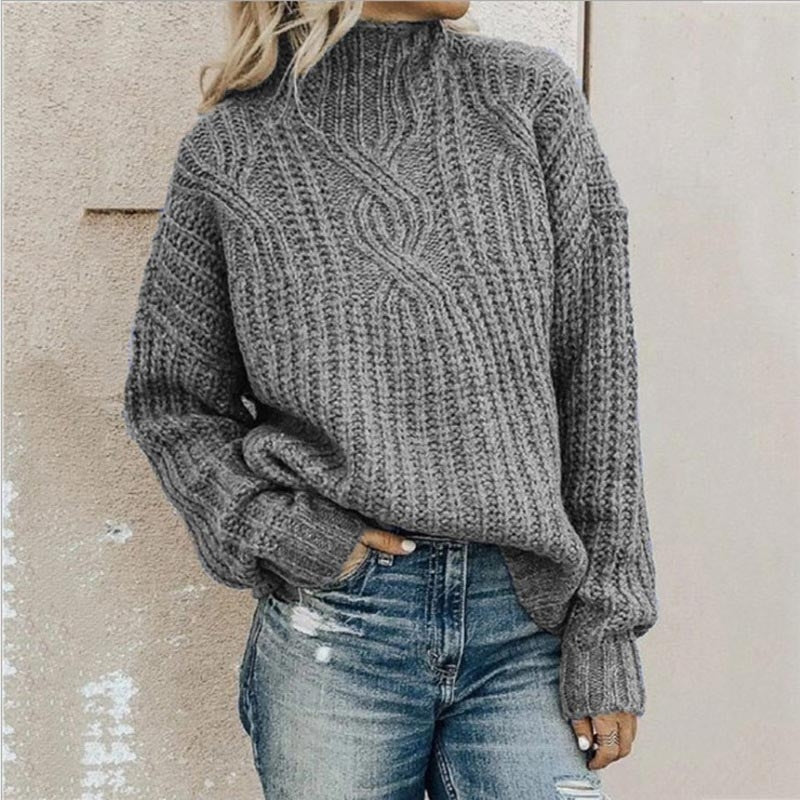 Saylor | Women's Cable Knit Mock Neck Oversized Pullover Sweater