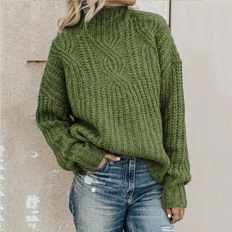Saylor | Women's Cable Knit Mock Neck Oversized Pullover Sweater