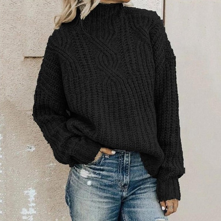 Saylor | Women's Cable Knit Mock Neck Oversized Pullover Sweater