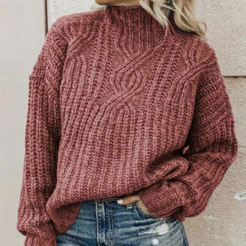 Saylor | Women's Cable Knit Mock Neck Oversized Pullover Sweater