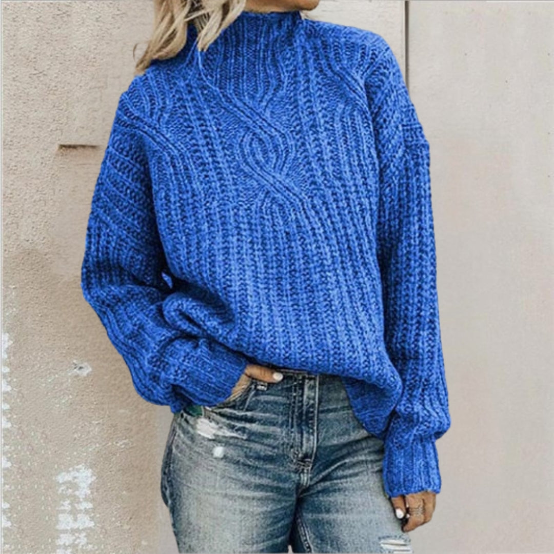 Saylor | Women's Cable Knit Mock Neck Oversized Pullover Sweater