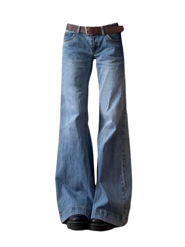 Faustine | Women Baggy Flare High Waisted Blue Jeans