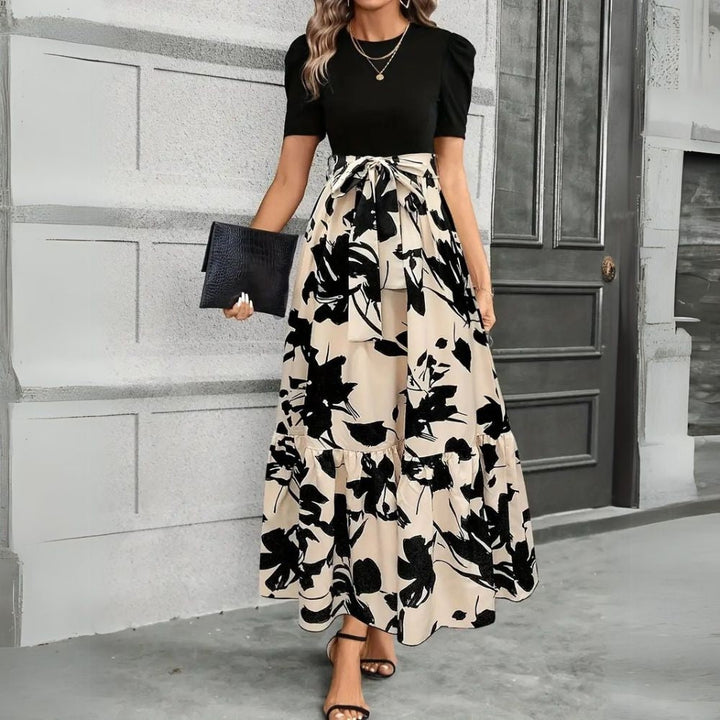 Elegant Floral Chiffon Bridesmaid Dress for Women with Bow Front Plus Size Flowy Wedding Style