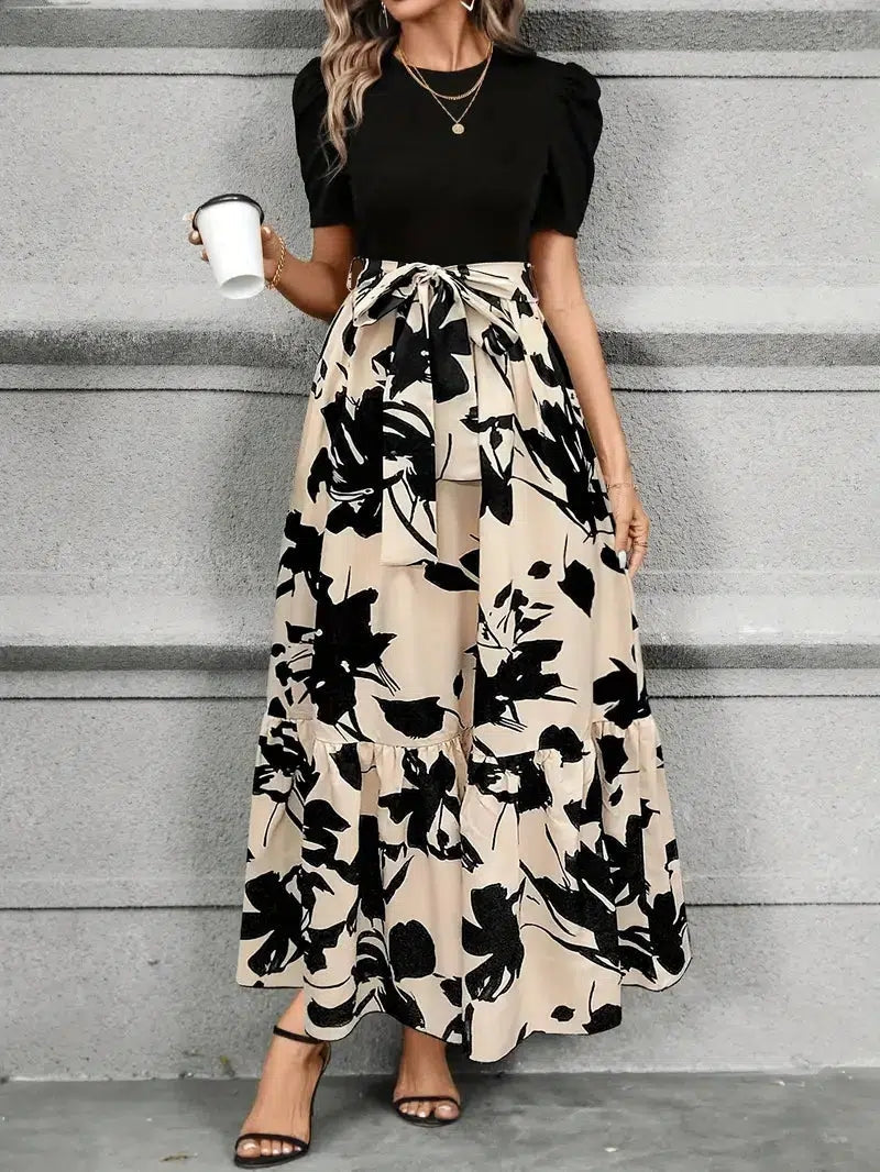 Elegant Floral Chiffon Bridesmaid Dress for Women with Bow Front Plus Size Flowy Wedding Style