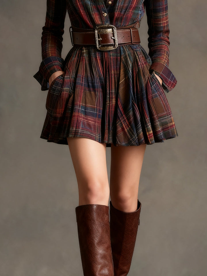 Heulwen | Women Plaid Collar Long Sleeve Dress