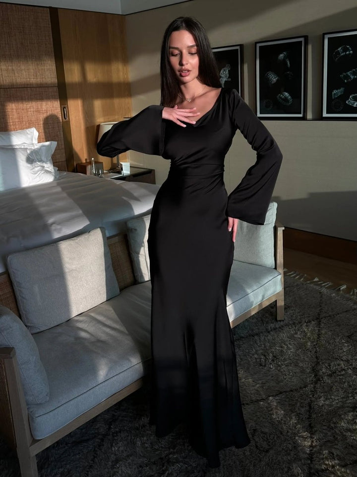 Drusilla | Women Long Sleeve Satin Maxi Dress