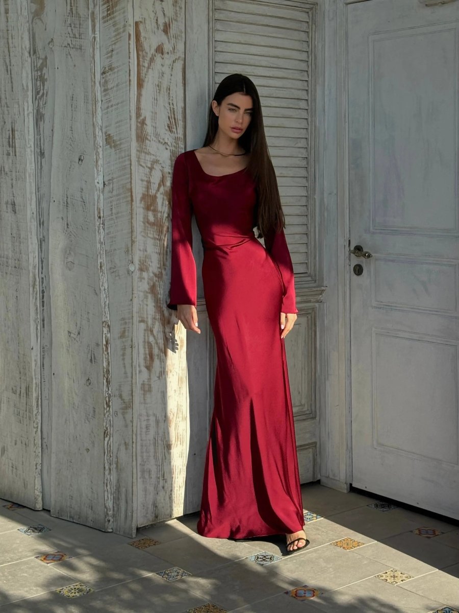 Drusilla | Women Long Sleeve Satin Maxi Dress
