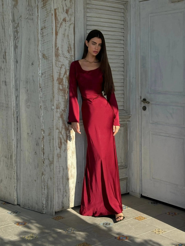 Drusilla | Women Long Sleeve Satin Maxi Dress