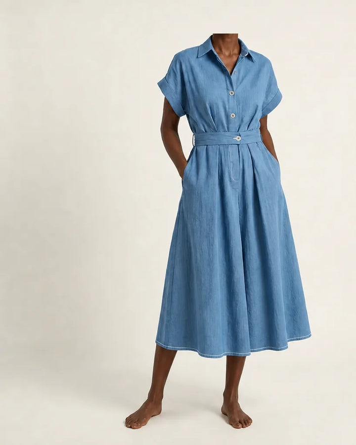 Dorinda | Women Button Front Belted Midi Dress