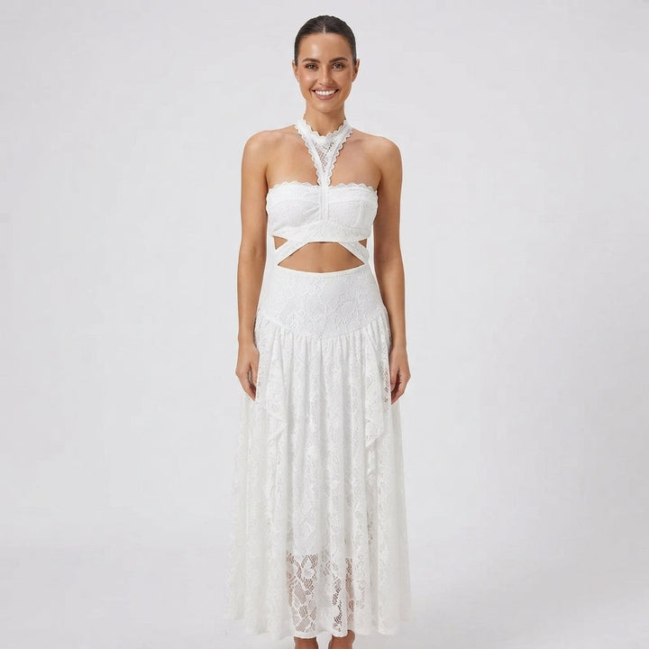Hero | Women Lace Cutout Halter Wedding Guest Dress