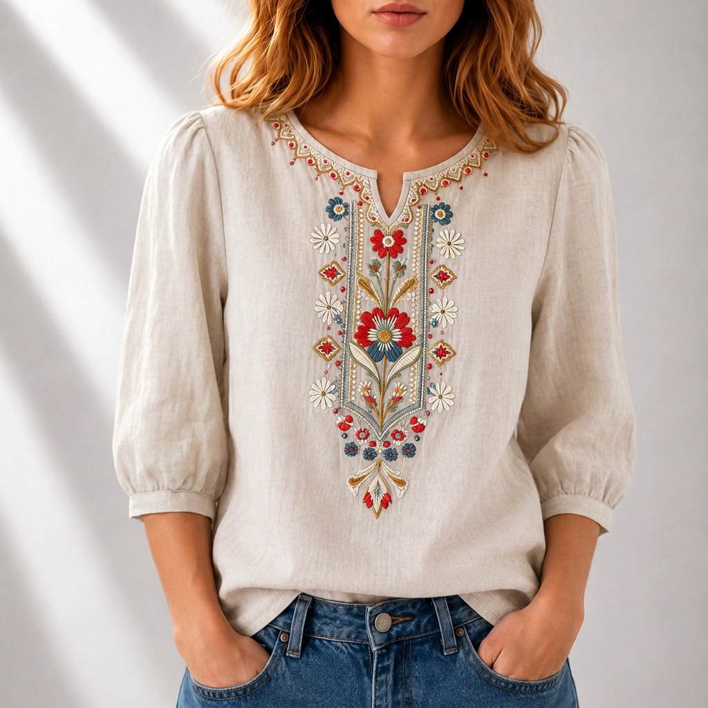 Wulfgifu | Women Embroidered Boho Blouse