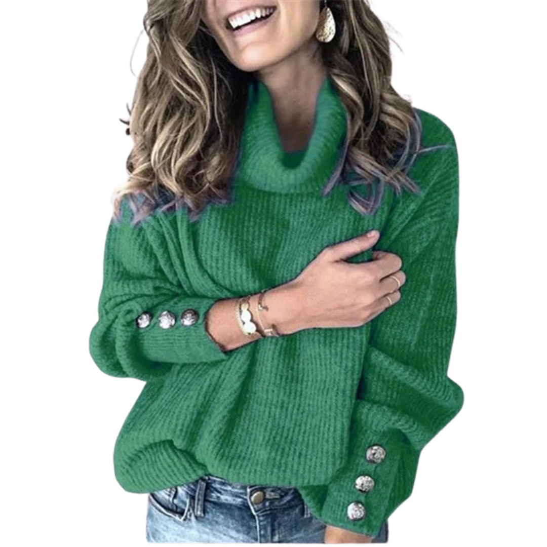 Emersyn | Women's Ribbed Drop Shoulder Button Cuff Turtleneck Sweater