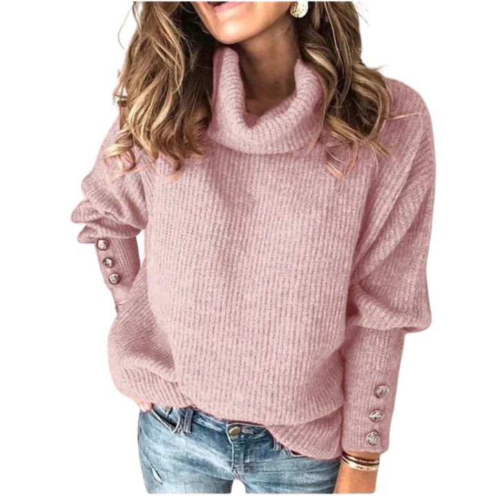 Emersyn | Women's Ribbed Drop Shoulder Button Cuff Turtleneck Sweater