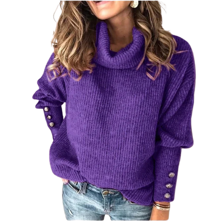 Emersyn | Women's Ribbed Drop Shoulder Button Cuff Turtleneck Sweater