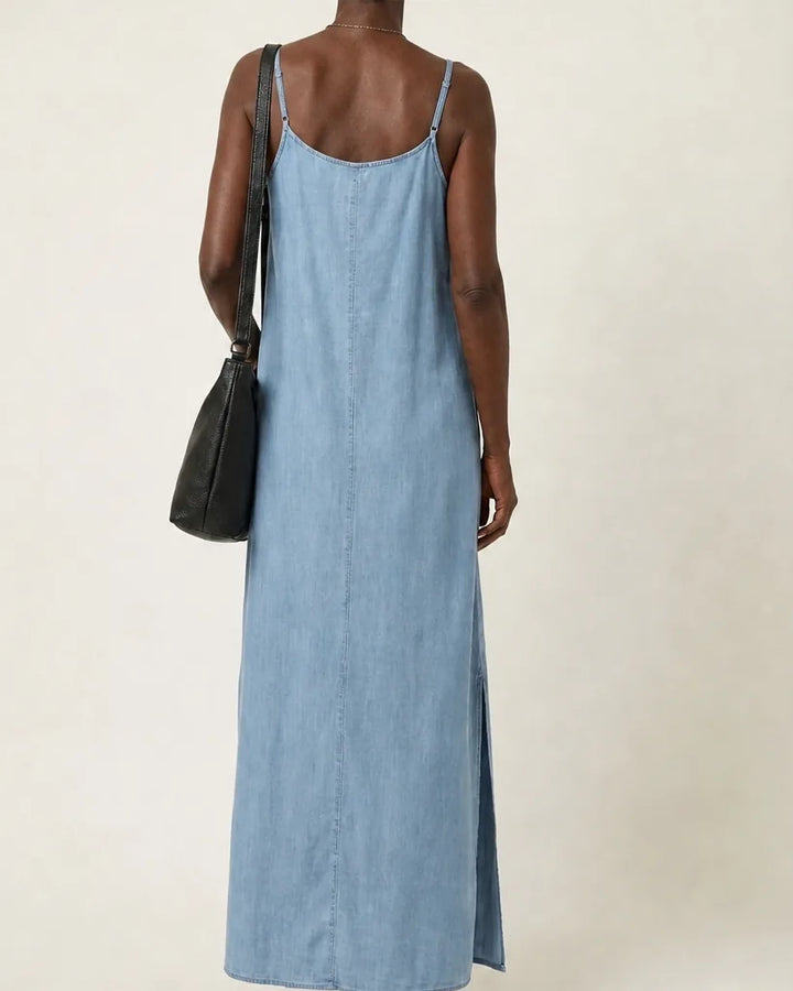 Meinir | Women Spaghetti Strap Side Slit Denim Dress