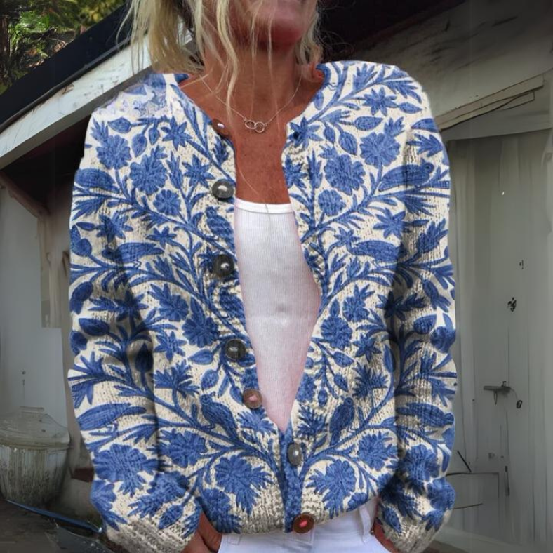 Gaia | Women's Button Front Floral Knit Cardigan Sweater