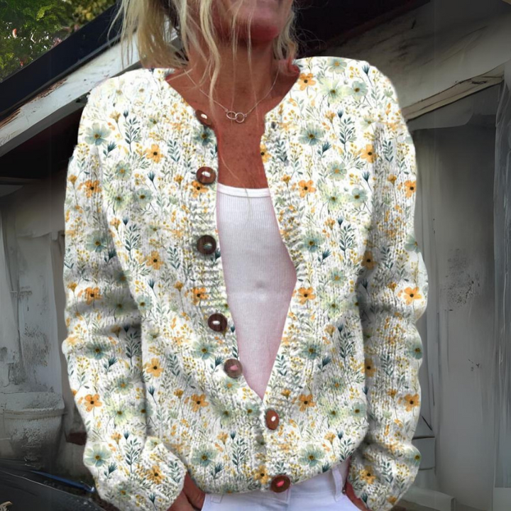 Gaia | Women's Button Front Floral Knit Cardigan Sweater