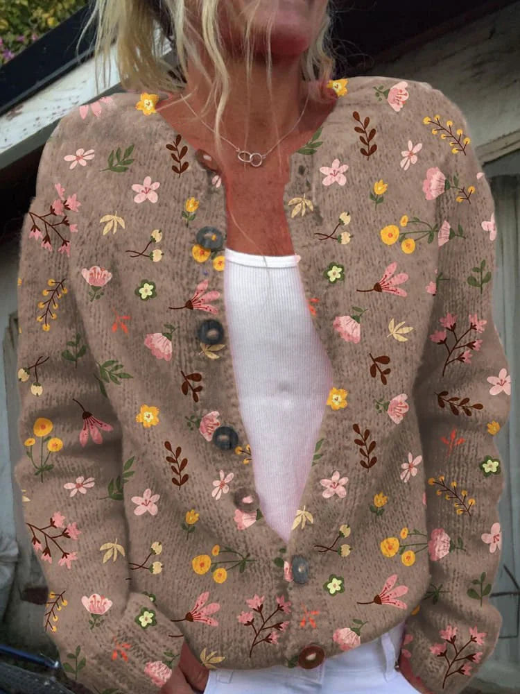 Gaia | Women's Button Front Floral Knit Cardigan Sweater