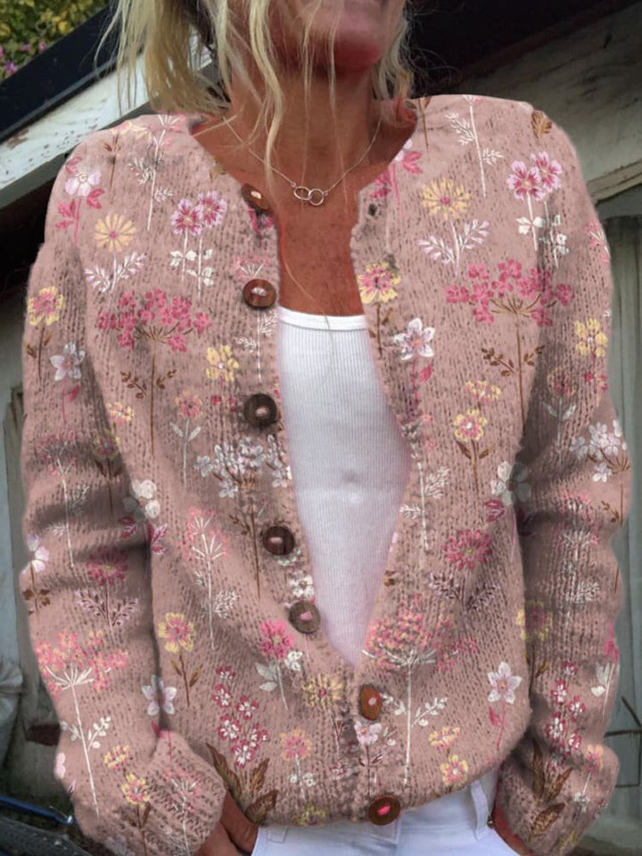 Gaia | Women's Button Front Floral Knit Cardigan Sweater