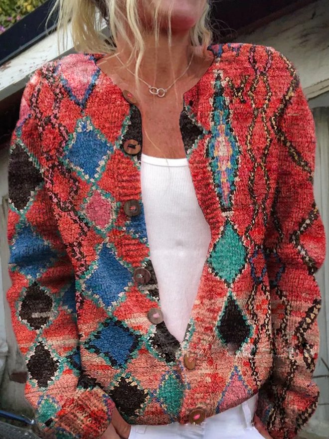 Gaia | Women's Button Front Floral Knit Cardigan Sweater