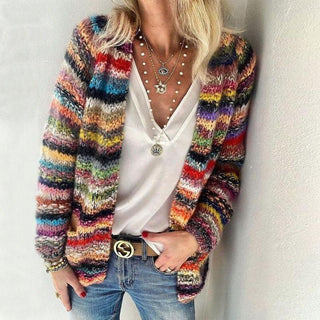 Fallon | Women's Textured Stripe Knit Cardigan Sweater