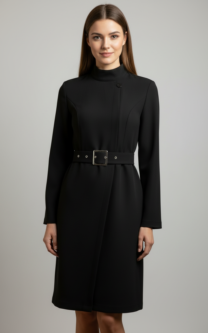 Zelma | Women's Mock Neck Belted Long Sleeve Floral Dress