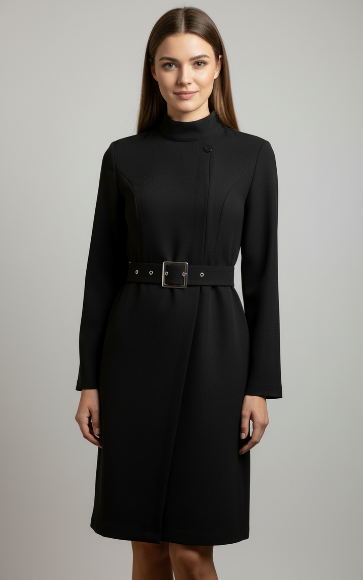 Zelma | Women's Mock Neck Belted Long Sleeve Floral Dress