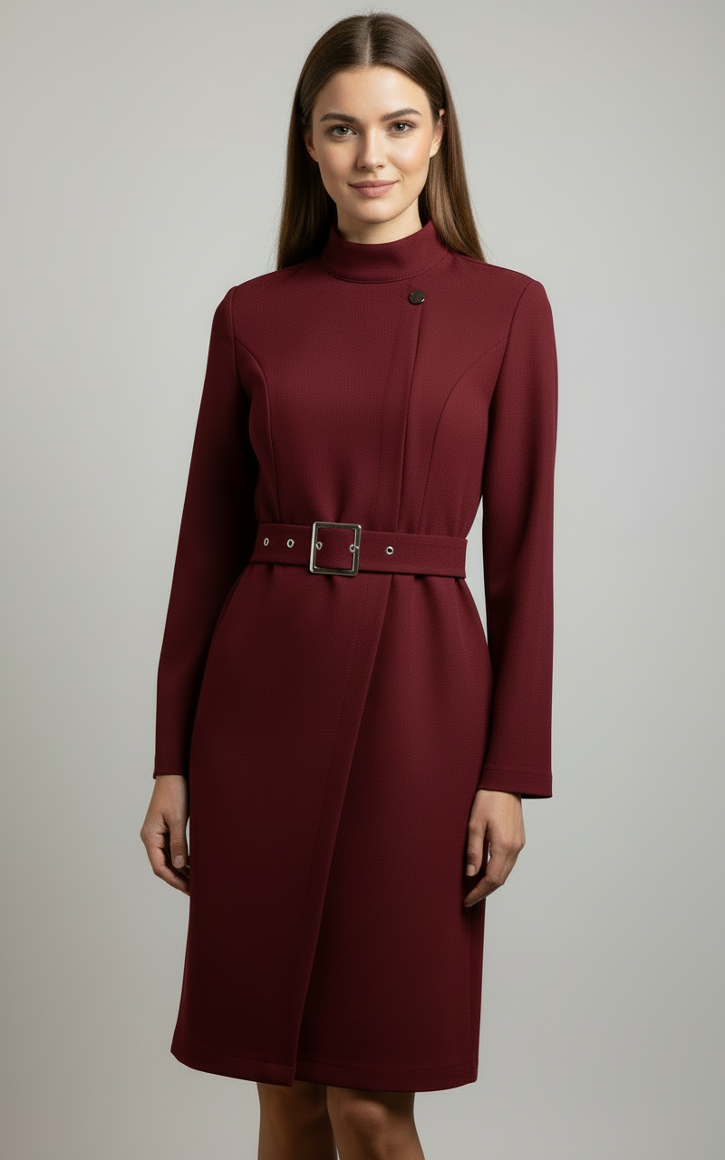 Zelma | Women's Mock Neck Belted Long Sleeve Floral Dress