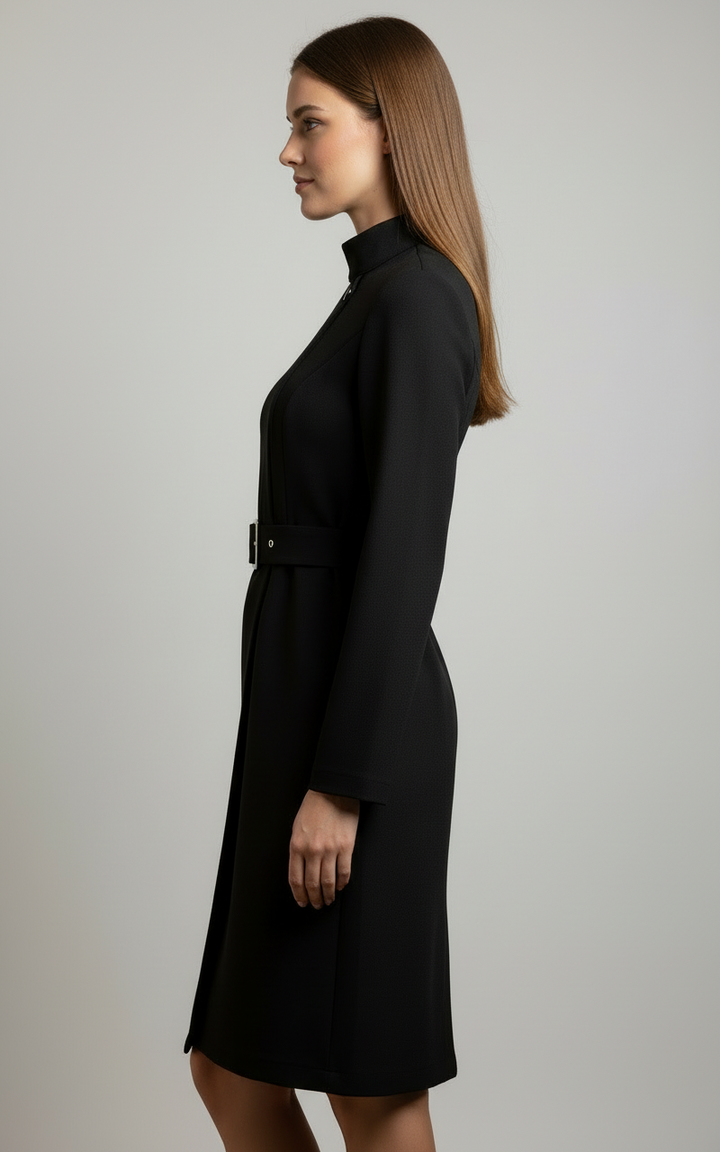 Zelma | Women's Mock Neck Belted Long Sleeve Floral Dress