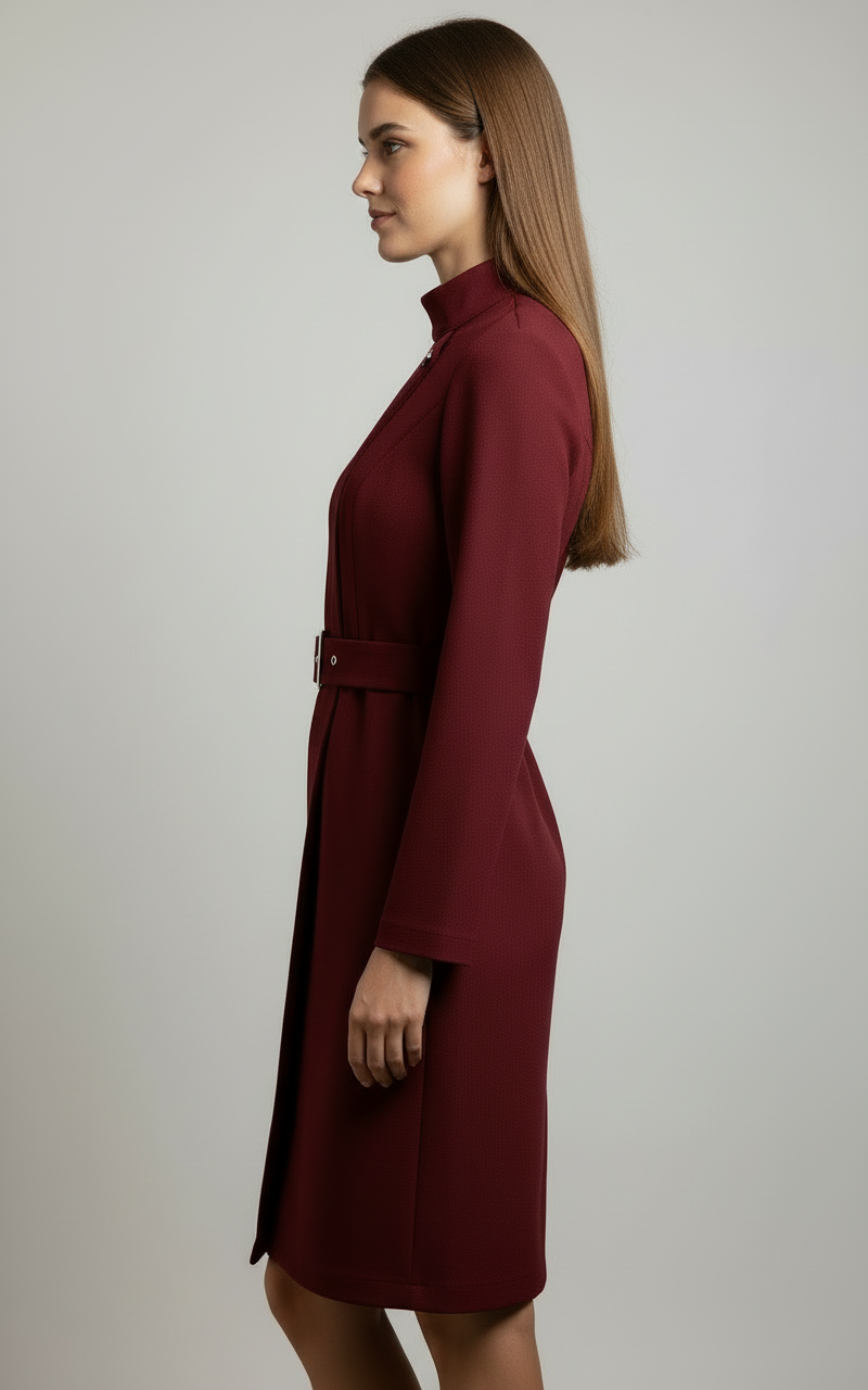 Zelma | Women's Mock Neck Belted Long Sleeve Floral Dress